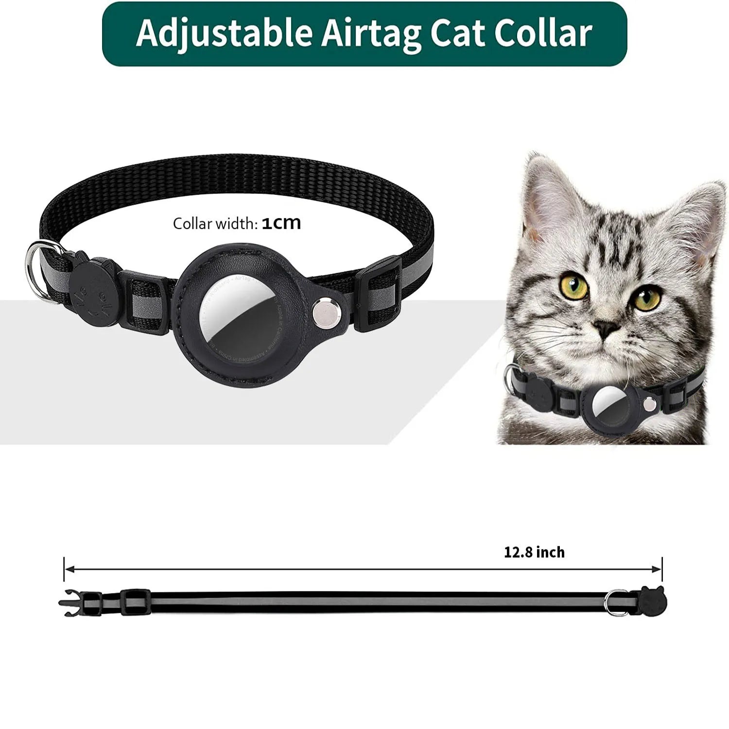 MEHCERH™ Reflective AirTag Cat Collar – Adjustable, Waterproof & Safe Breakaway Design